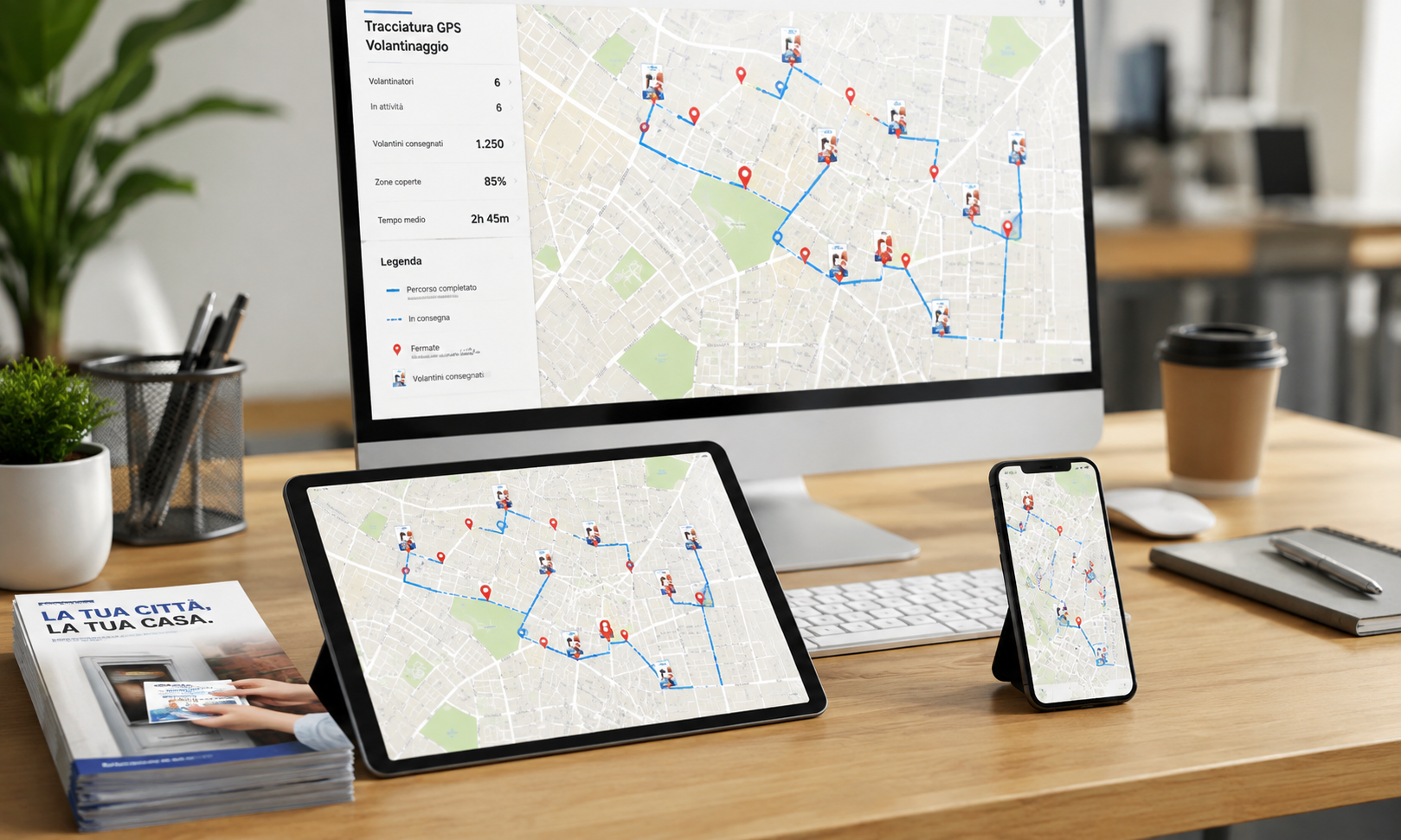 Tracciatura GPS della distribuzione volantini su mappa